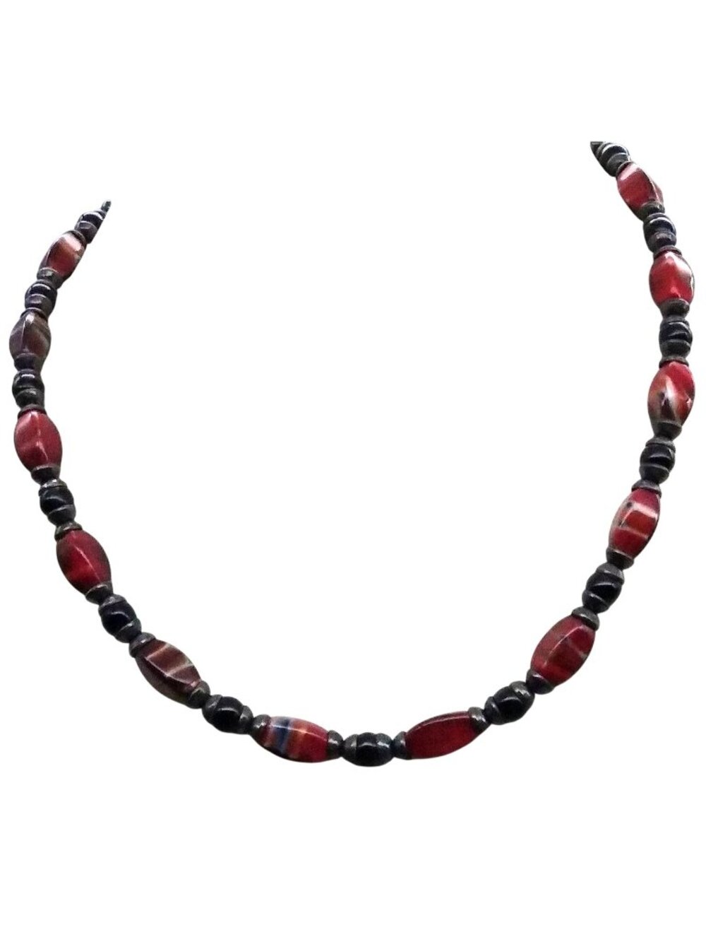 Black and Red Beaded Necklace, Choker Length Gothic Art Glass for Unique Gift